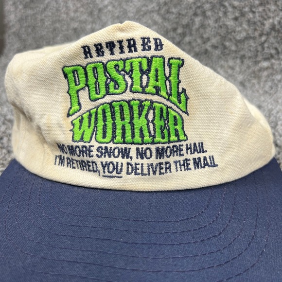 Vintage Retired Postal Worker Hat Cap Beige Navy Blue Embroidered Made in USA - Picture 4 of 8